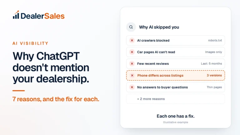 Why ChatGPT doesn't mention your dealership. 7 reasons, and the fix for each.