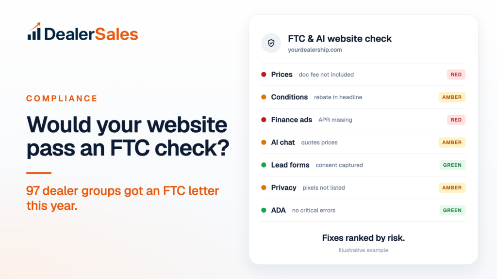 Would your website pass an FTC check? 97 dealer groups got an FTC letter this year.